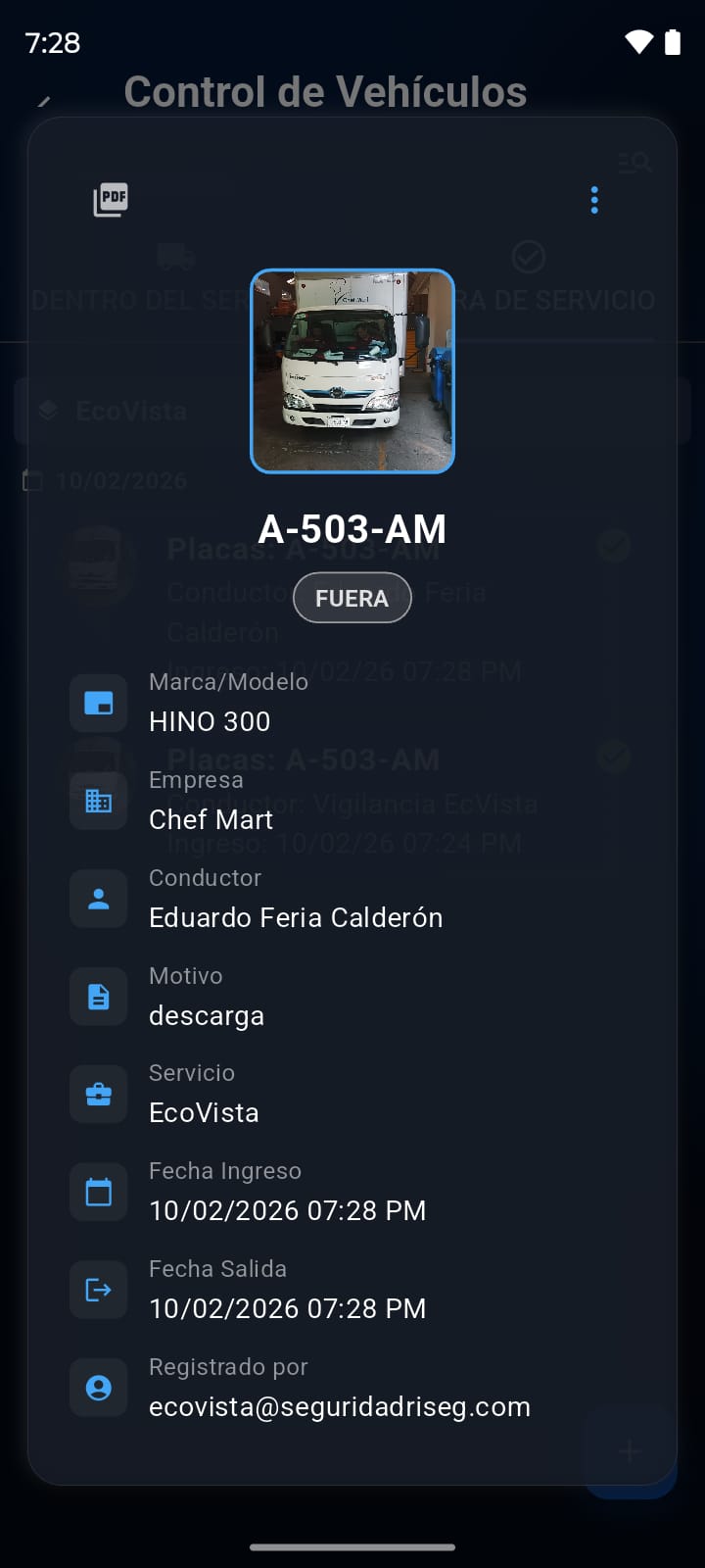 Entrada y salida de vehículos - detalles