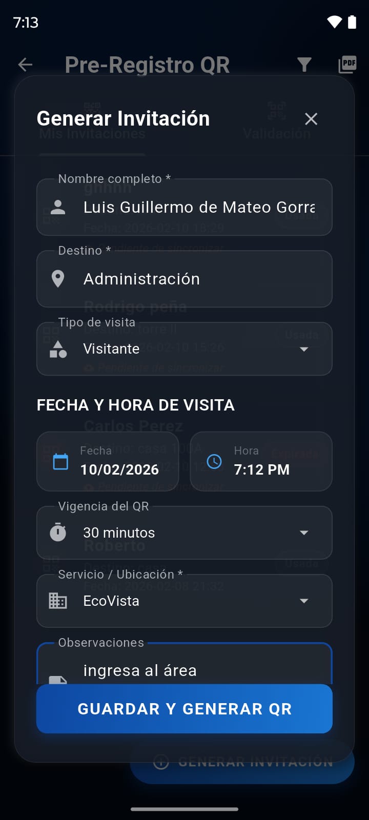Pre-registro QR - formulario